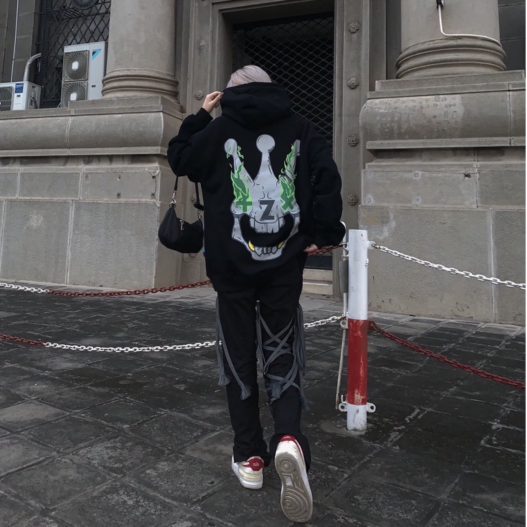 Áo khoác hoodie basic local brand Clownz Flammy Skull nỉ bông unisex nam nữ form rộng có mũ