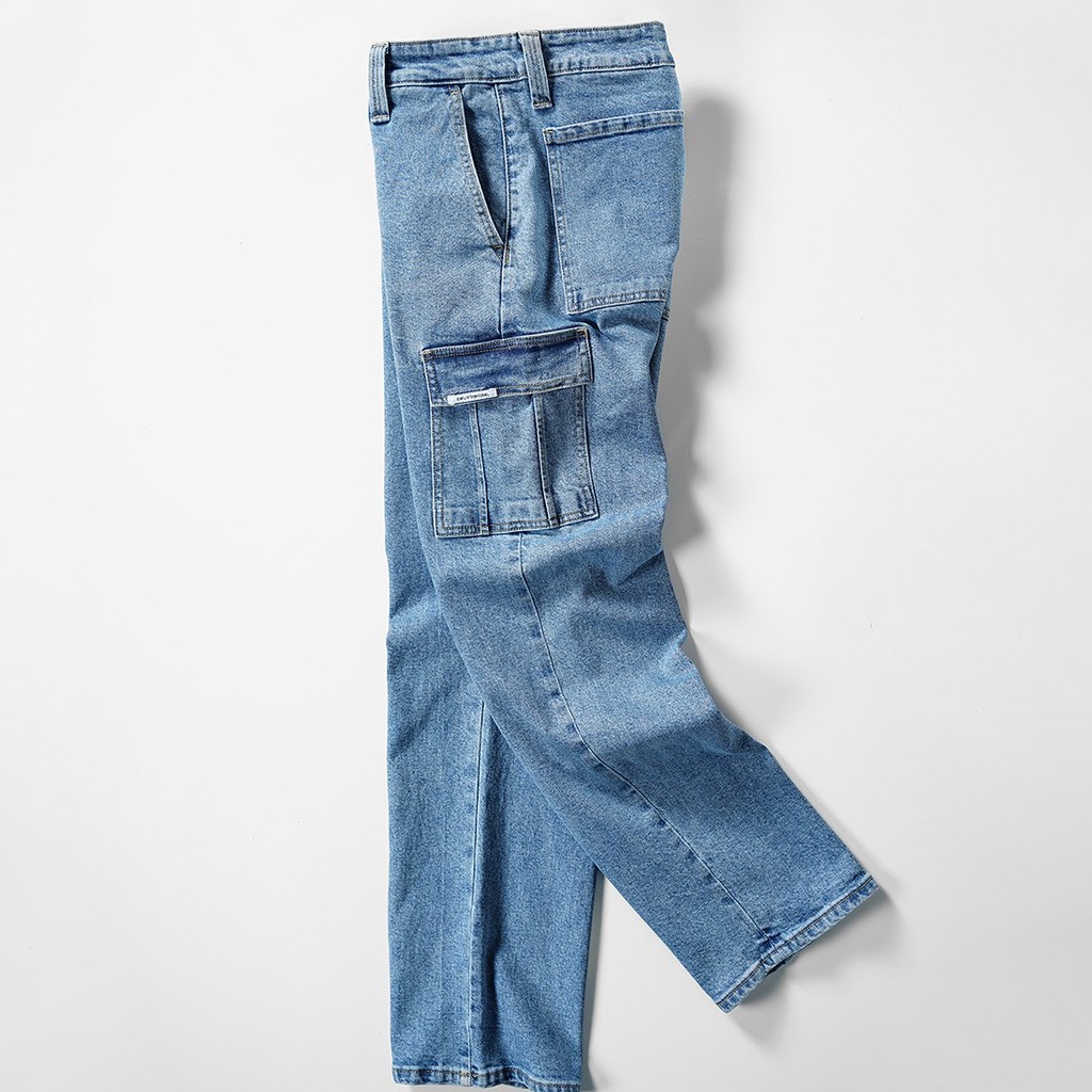 OWL BRAND ® CARGO RELAX JEANS - Quần jeans nam, dài túi hộp ống rộng / Xanh - OWL111021