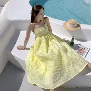 Đầm xòe hai dây trơn màu phong cách thanh lịch dành cho nữ váy