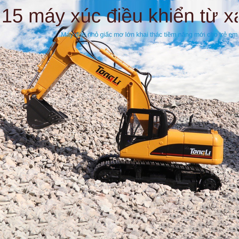 Máy xúc điều khiển từ xa ô tô đồ chơi cậu bé máy xúc máy xúc móc máy xe kỹ thuật điện trẻ em mô hình hợp kim lớn