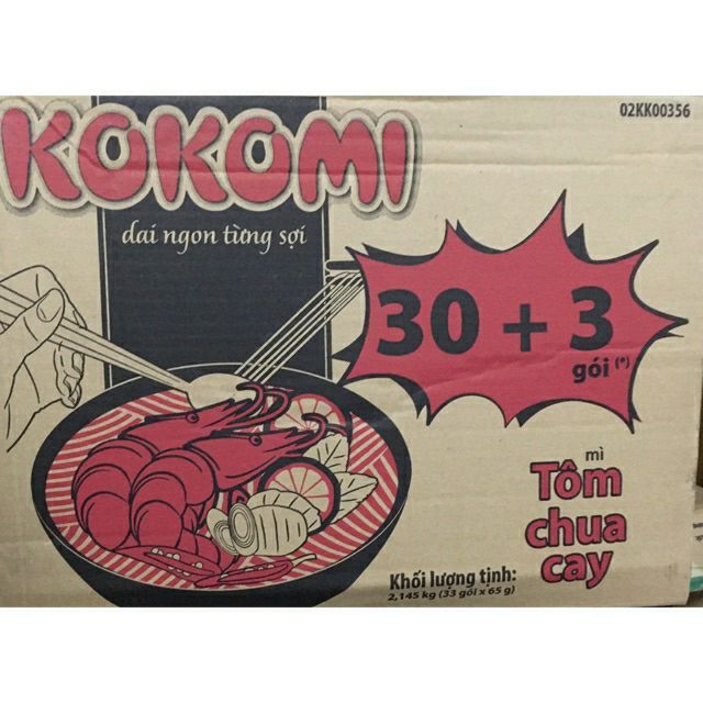 hàng giá rẻ [Tặng 3 gói] Mì Kokomi tôm chua cay thùng 30 gói x 65g MT