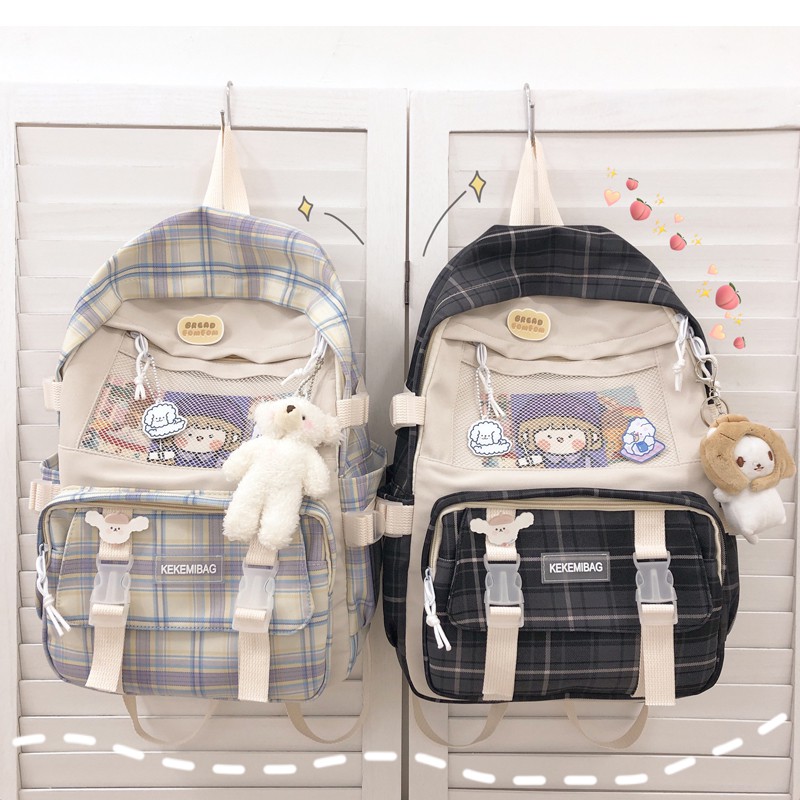 B17 - BALO KẺ CARO ULZZANG MÀU PASTEL