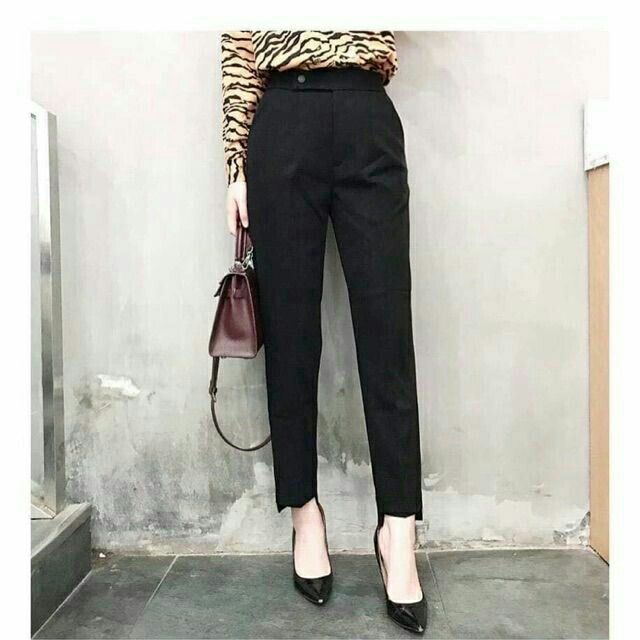 Quần baggy cúc lệch gấu bằng