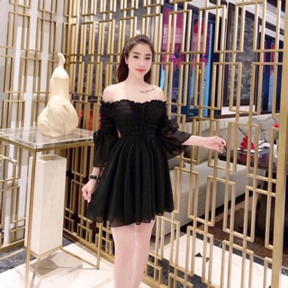 [Mã FASHIONT4WA giảm 10K đơn 50K] ĐẦM TRỄ VAI NHÚN TAY LOA / ĐẦM NHÚN TAY LOA XINH ĐẸP / ảnh thật trải sàn phía sau