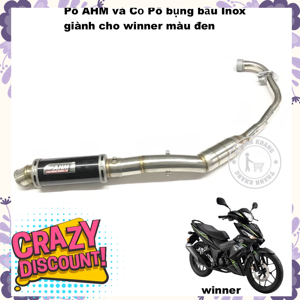 Pô AHM màu đen và cổ pô inox bụng bầu dành cho winner thanh khang 006001318 006001303