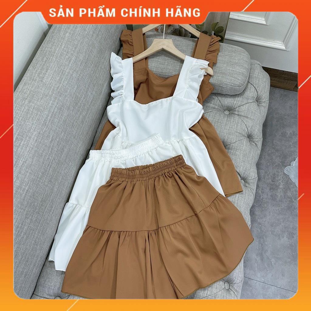 Bộ đũi mặc nhà nữ mùa hè áo dây cộc tay Cánh Tiên quần giả váy sang chảnh xinh đẹp thời trang LACO11