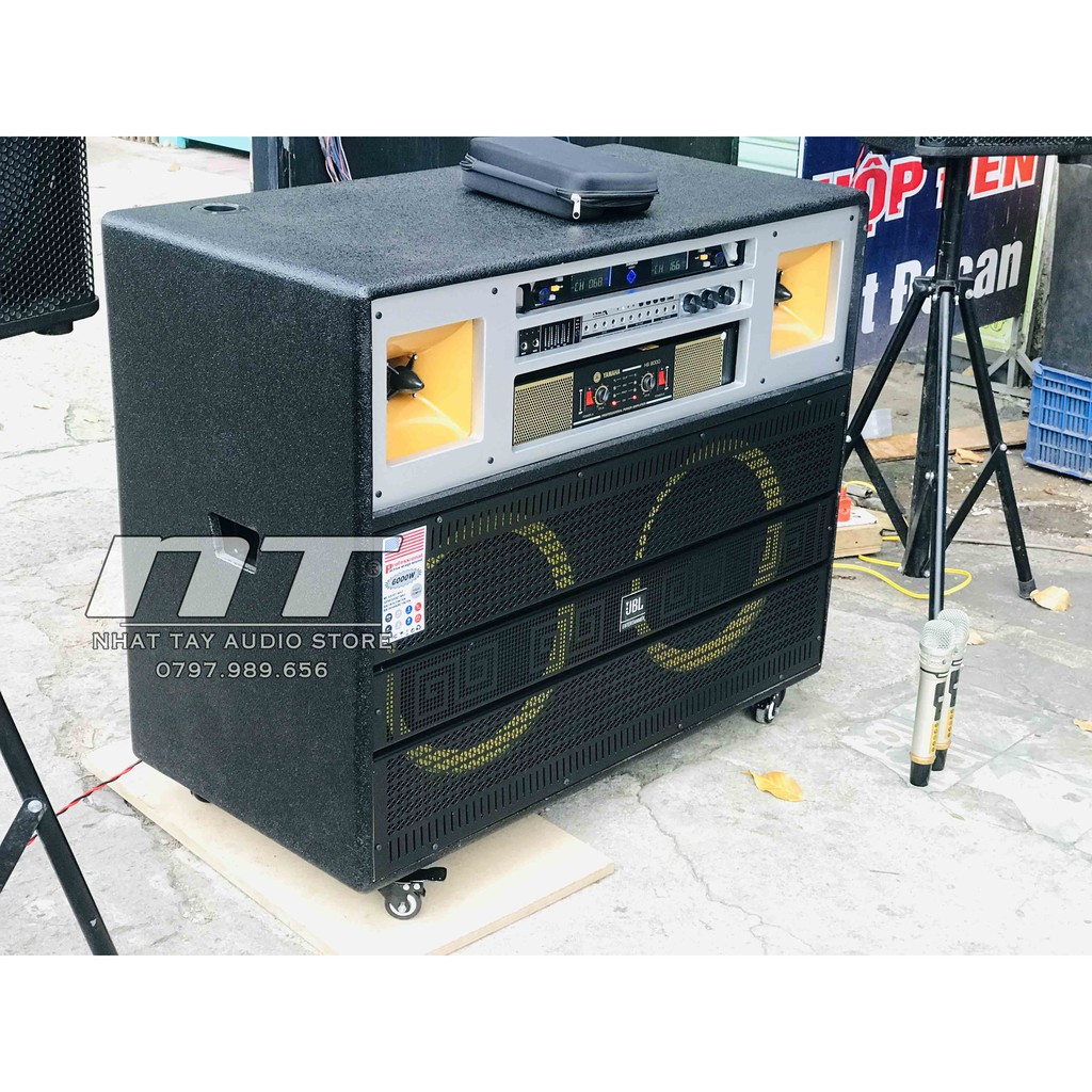Dàn loa karaoke di động công suất lớn cắm điện trực tiếp 220V - Loa kéo điện thùng gổ sử dụng cục đẩy - JBL 1205
