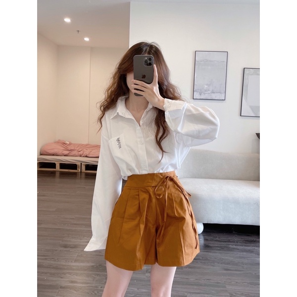 Quần short ulzzang ống rộng thắt dây lưng