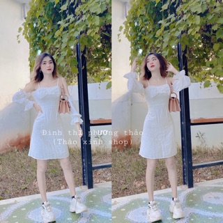 👽ĐẦM Rớt Vai Nơ Ngực ( Có Hình Thật)