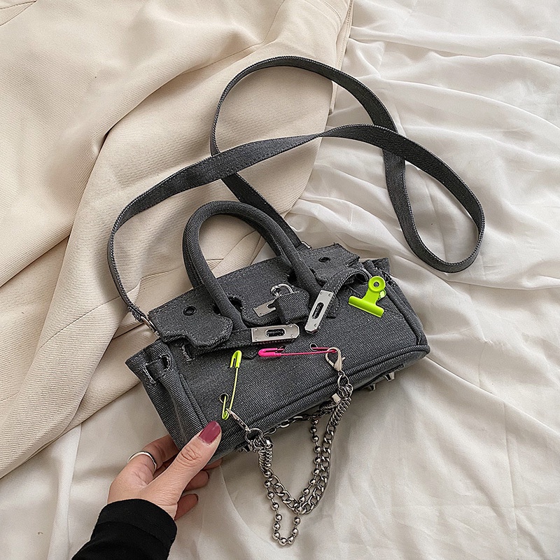 Túi Xách Tay Bằng Vải Canvas Phối denim Thời Trang Dành Cho Nữ