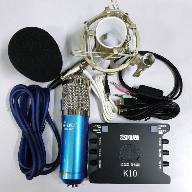 míc thu âm livestream hát karaoke online micro ami bm900 card k10 mã OR5493 Q9 in 1