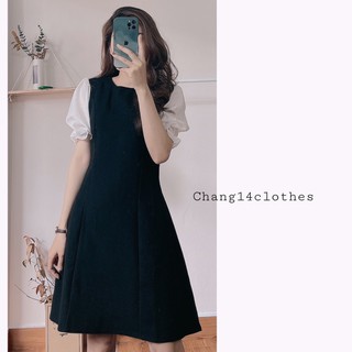 Váy cổ tròn tay bồng dáng basic
