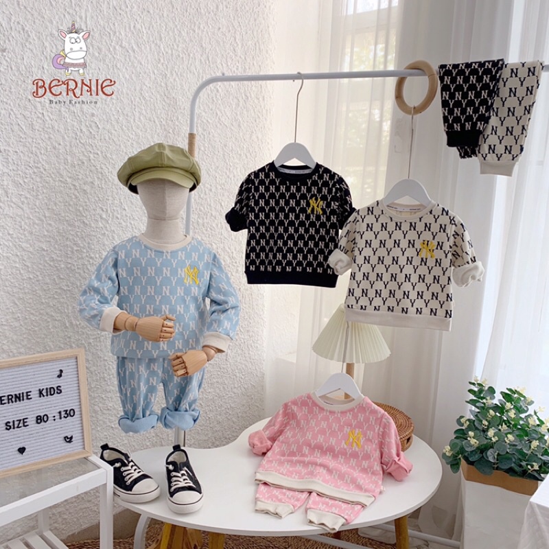 Bộ da cá dài tay cao cấp NY cho bé trai bé gái mặc thu đông cực cá tính