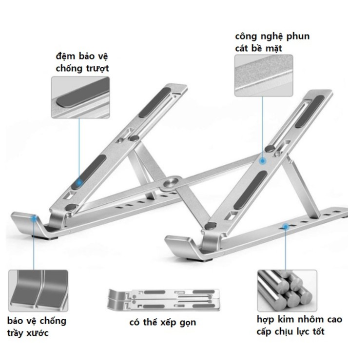 Giá Đỡ Macbook , Laptop , Ultrabook Chất Liệu Bằng Nhôm , Điều Chỉnh Độ Cao , Chống Mỏi Cổ , Hỗ Trợ Tản Nhiệt , Gấp Gọn