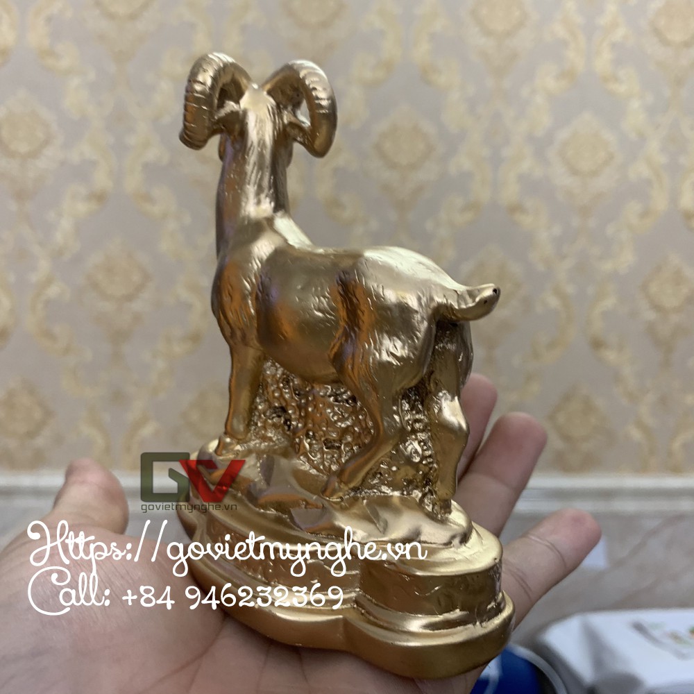 Tượng đá Dê phong thủy mang may mắn tài lộc - Màu nhũ đồng - Chiều cao 11cm