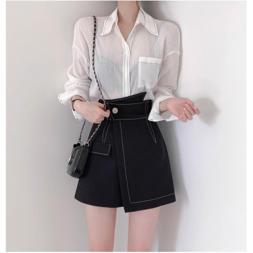 Quần Giả Váy Cạp Chéo Hàng Đẹp Chân váy cạp chéo viền chỉ nổi ulzzang phong cách Hàn Quốc YQ11