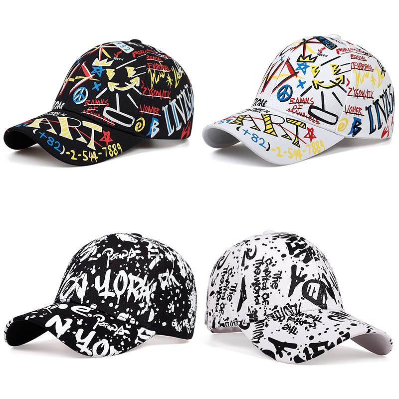 Mũ Lưỡi Trai Cotton In Chữ Graffiti Phong Cách Hip Hop Có Thể Điều Chỉnh Cho Nam Nữ