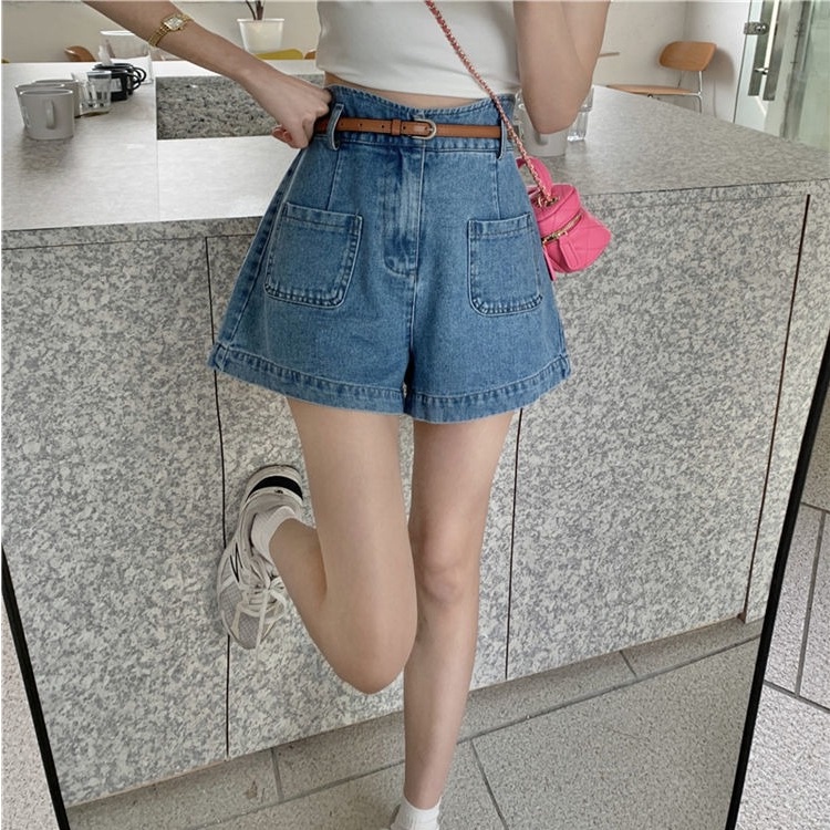 Quần Short Denim Lưng Cao Phong Cách Hàn Quốc Đơn Giản Dành Cho Nữ