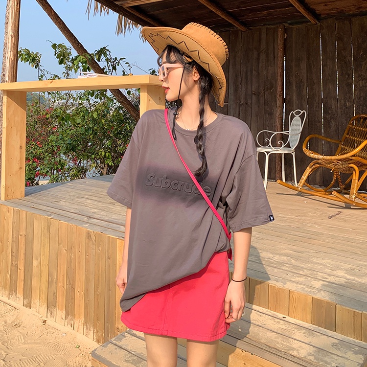 New alphabet short-sleeved t-shirt women's embossed print loose top