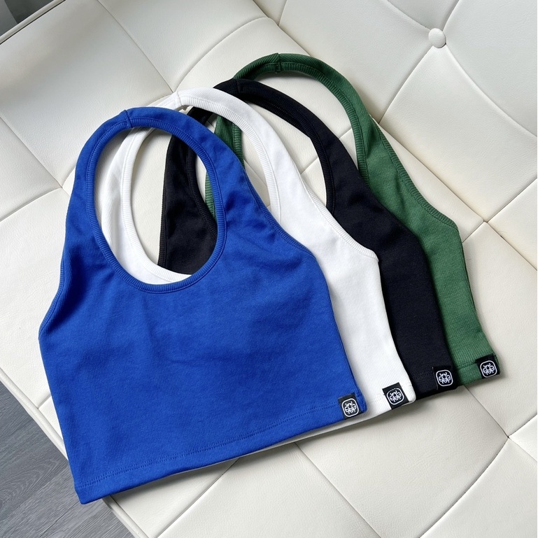 Áo croptop cổ yếm HEYBEE chất thun tăm gân siêu co giãn mềm mịn - COTTON HALTER NECK TOP HAT02