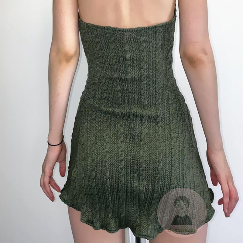 Đầm Ngắn Không Tay Hở Lưng Màu Xanh Lá Thời Trang Mùa Hè Cho Nữ