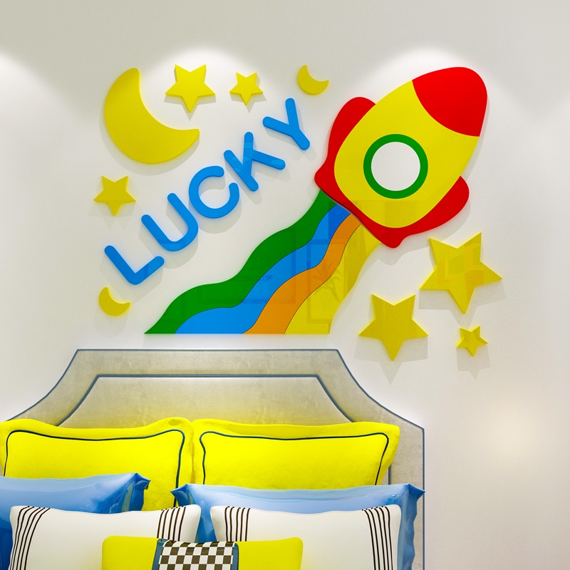 Tranh mica dán tường - Tên lửa, máy bay trang trí đầu giường phòng cho bé - Nhiều Size - EPeBen