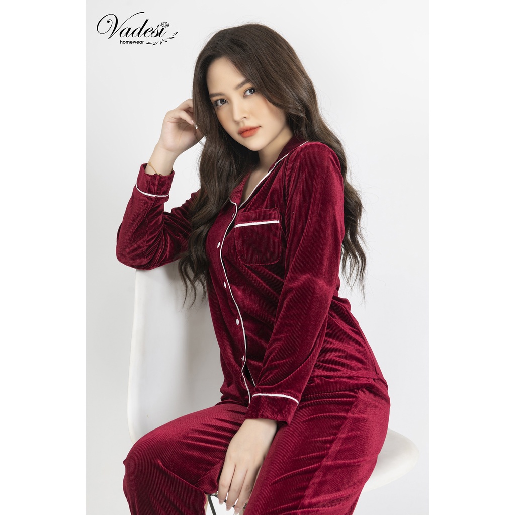 Đồ Bộ Thu Đông Mặc Nhà Nữ Set Pijama Cao Cấp VADESI Dài Tay Chất Nhung Tăm Giữ Nhiệt  Tốt Ấm Mềm Co Giãn Mặc Sau Sinh