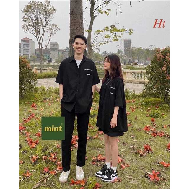 Áo sơ mi cộc tay hai dòng chữ hàn basic