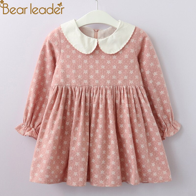 BEAR LEADER Đầm Dáng Chữ A Cổ Peter pan Đính Hoa Nhỏ Thời Trang Mùa Thu 2018 Mới Cho Bé Gái 2T-7T