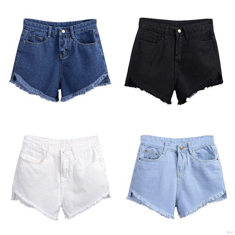 Quần short denim eo cao kiểu dây tua cho nữ