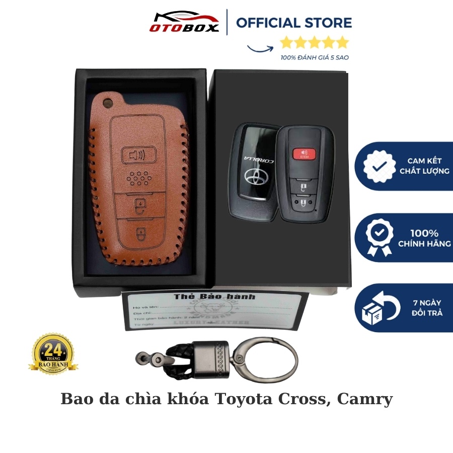 Bao da chìa khóa ô tô xe hơi Toyota cross, bọc chìa khóa smartkey da thật chống xước chính hãng OTOBOX