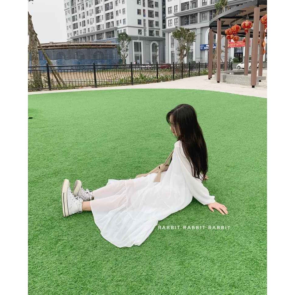 VÁY BABYDOLL VOAN XẾP TẦNG TAY CHUN 2 LỚP - ĐẦM TRẮNG ĐEN DÀI CÔNG CHÚA