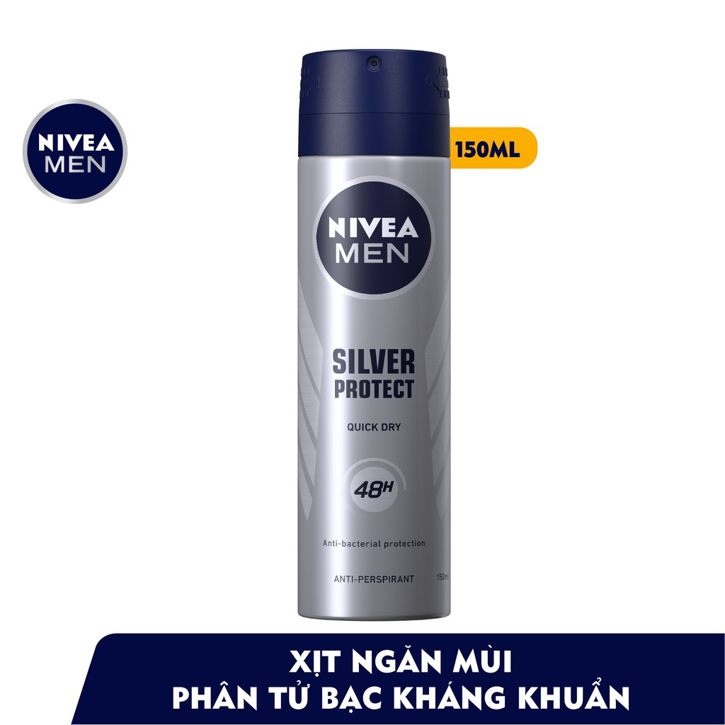 Xịt khử mùi Nivea Men Silver Protect phân tử bạc kháng khuẩn (150ml) | BigBuy360 - bigbuy360.vn