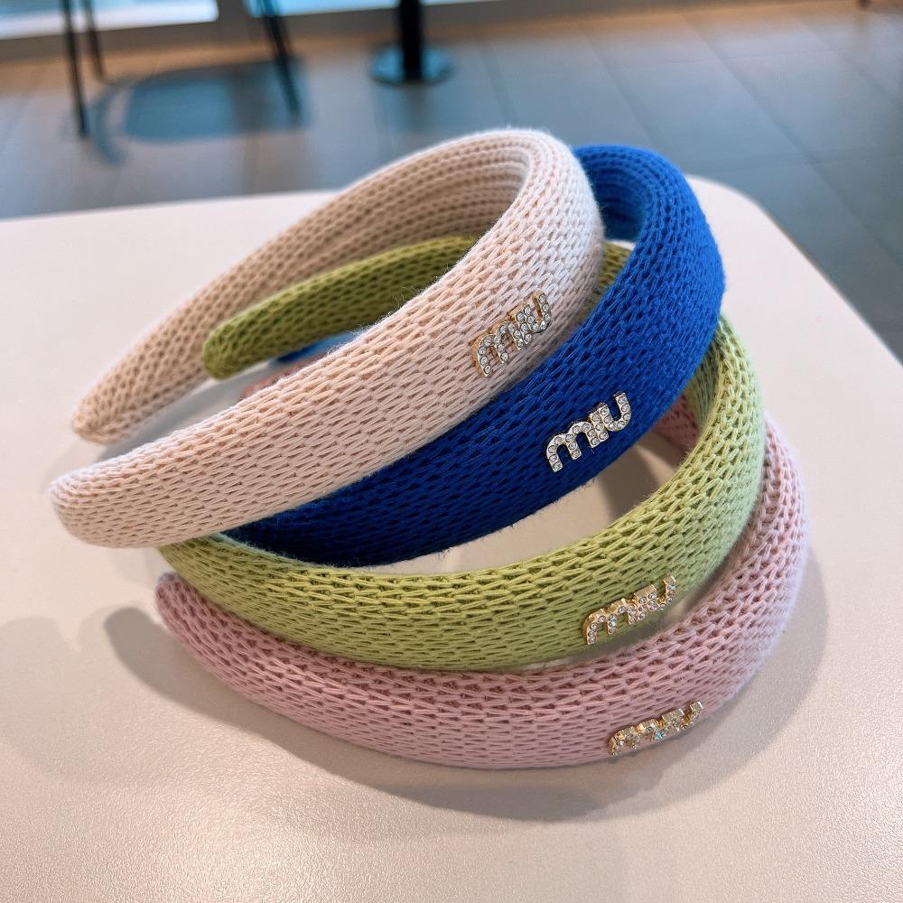 ANEMONE Cài Tóc Dệt Kim Bản Rộng Màu Trơn Thời Trang Thu Đông Xinh Xắn Cho Nữ