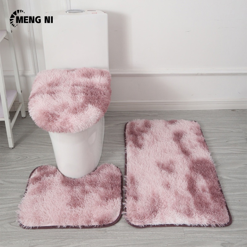 Set thảm trải sàn MENG NI 3 mảnh chống trượt thấm hút nước họa tiết nhuộm màu loang cho nhà tắm