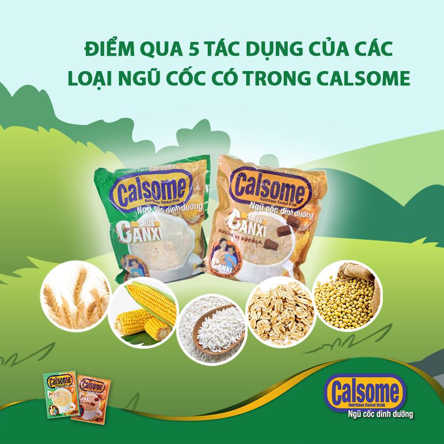 Bột Ngũ Cốc Calsome Canxi Vị Vanilla 500G (20 Gói) bổ sung thêm Canxi và Vitamin D giúp xương chắc khỏe hơn