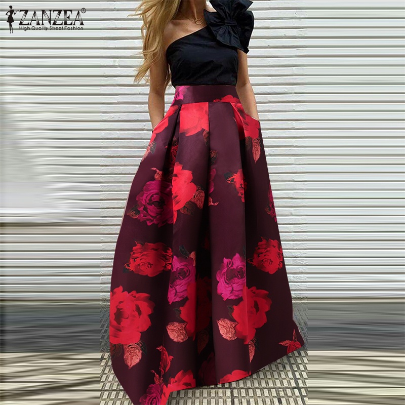 Chân váy dài Zanzea lưng thun in họa tiết hoa thời trang cho nữ
