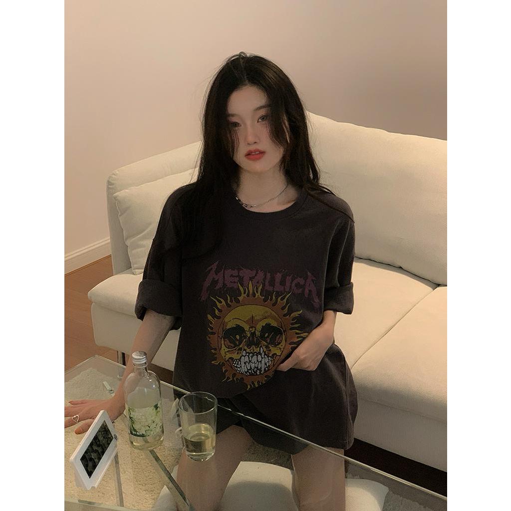 Áo thun cổ tròn in họa tiết phong cách Hàn Quốc sành điệu