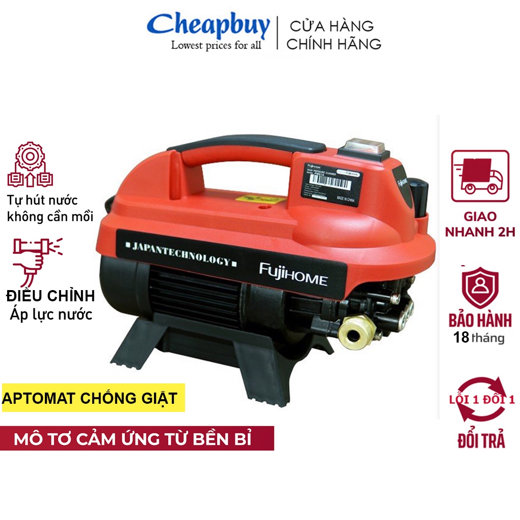 Máy xịt rửa xe cao áp chống giật cho ô tô xe máy Fujihome,phun áp lực cầm tay mini gia đình- Bảo hành 18 tháng