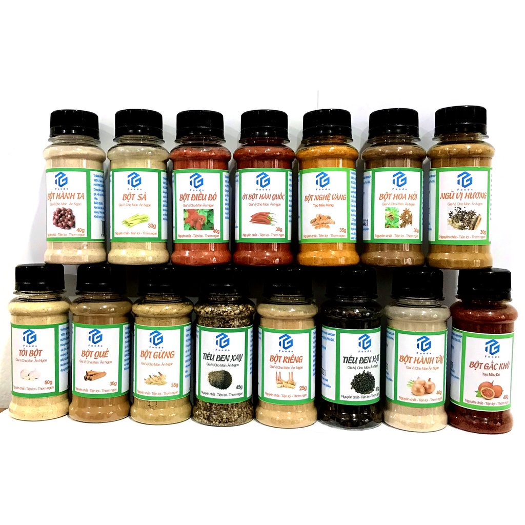 Gia vị nướng, lẩu, hấp:bột ớt hàn quốc,hành tây, gừng, sả, tỏi, húng lìu, ngũ vị hương,tiêu,điều đỏ, quế, riềng, hoa hồi