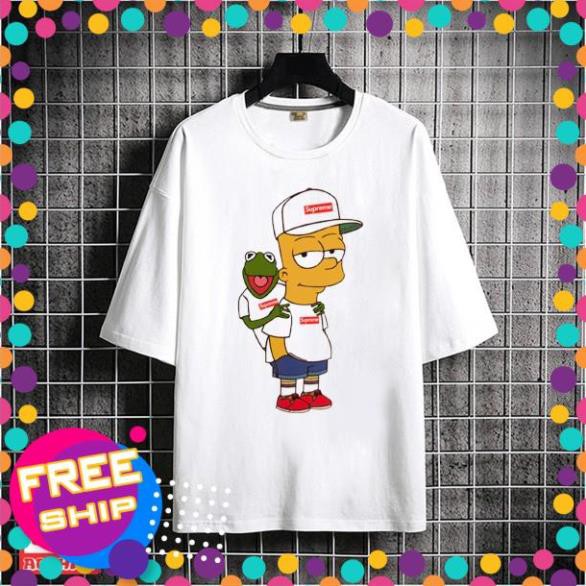 (GIÁ TỐT) Áo thun in hình Simpson và Con Ếch Xanh bape tay lửng ( lỡ ) - F2219