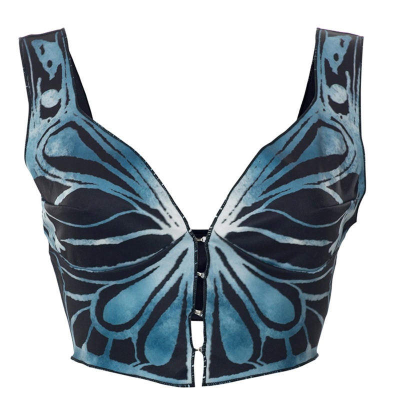 Áo Croptop Sát Nách Cổ Chữ V Khoét Sâu In Họa Tiết Bươm Bướm Phong Cách Harajuku Thời Trang Mùa Hè Quyến Rũ Cho Nữ