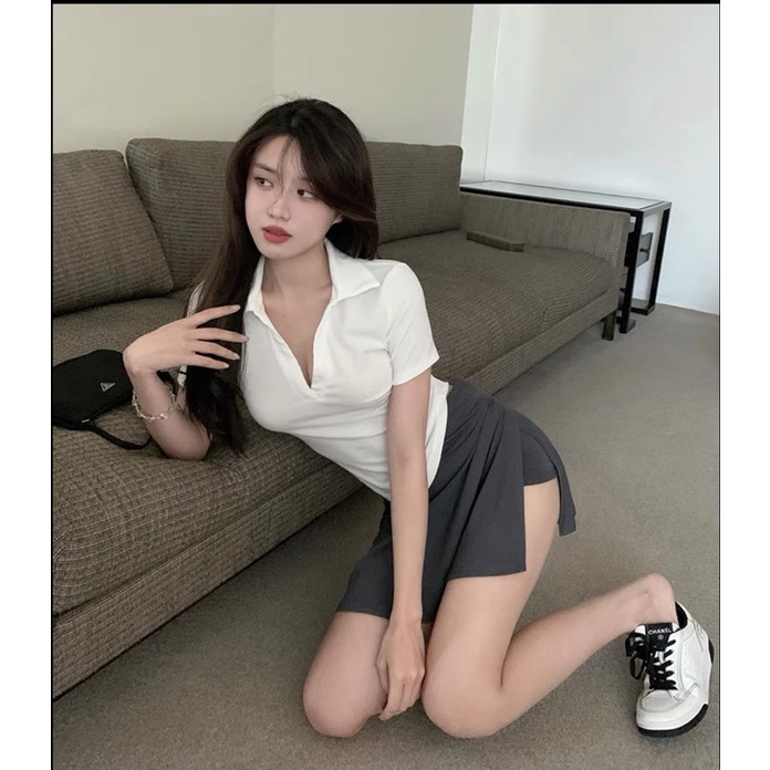 Áo Cổ Bẻ Tay Ngắn Đen Cực Xinh | BigBuy360 - bigbuy360.vn