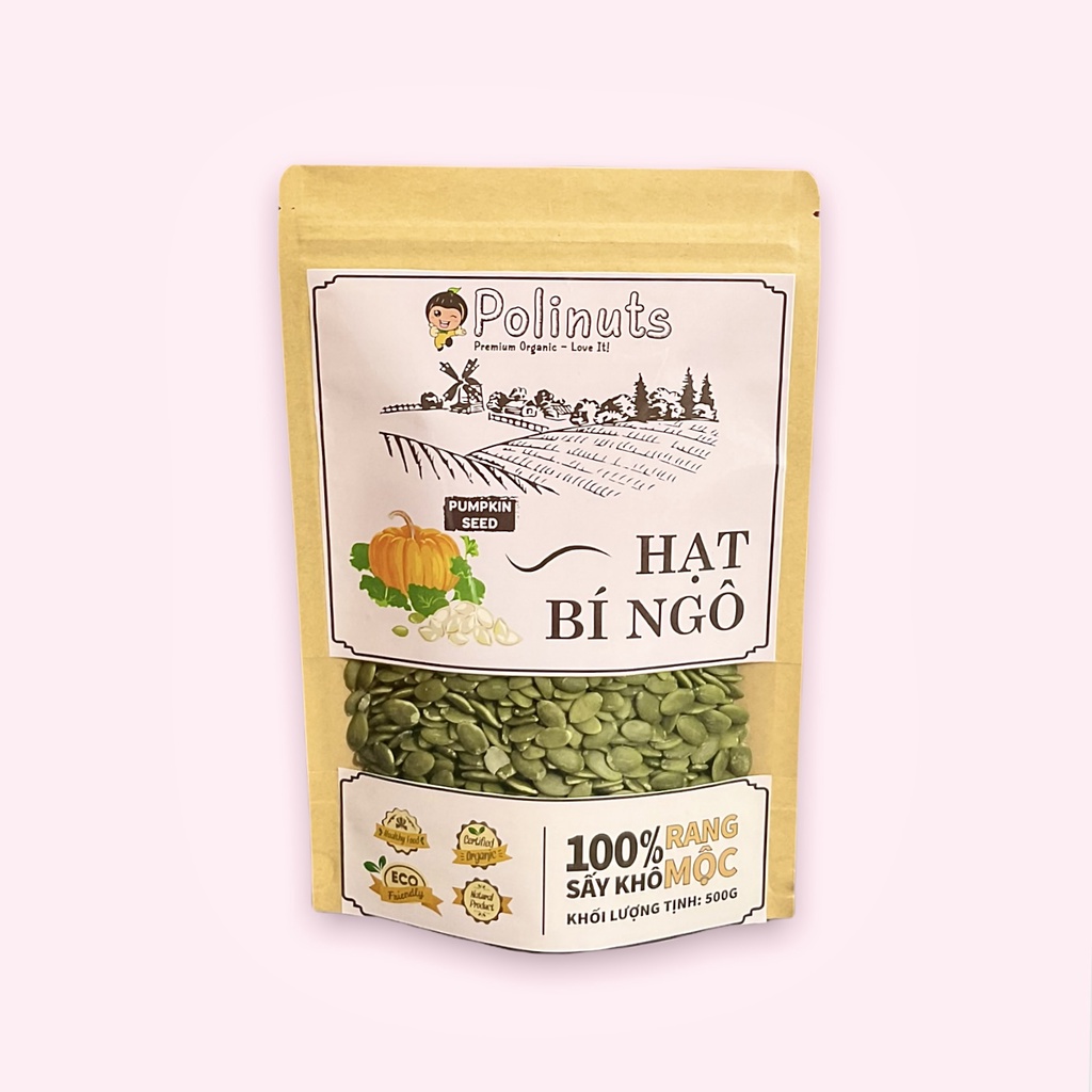 Hạt Bí Ngô Rang Mộc Polinuts Nhập Khẩu Ấn Độ Ăn Trực Tiếp, Xay Sữa Hạt Túi 200g / 500g