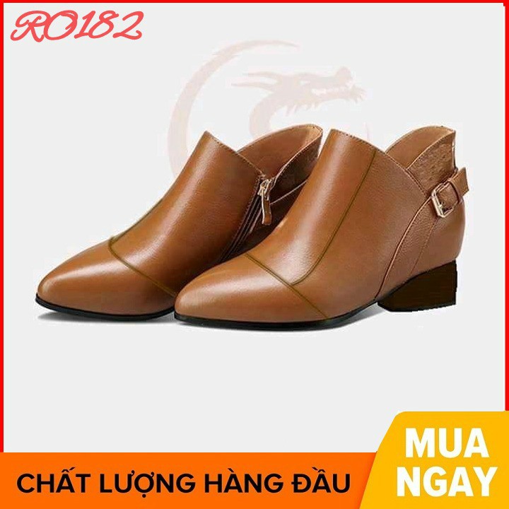 Giày boot bốt nữ cổ thấp 3 phân hàng hiệu rosata hai màu đen nâu ro182