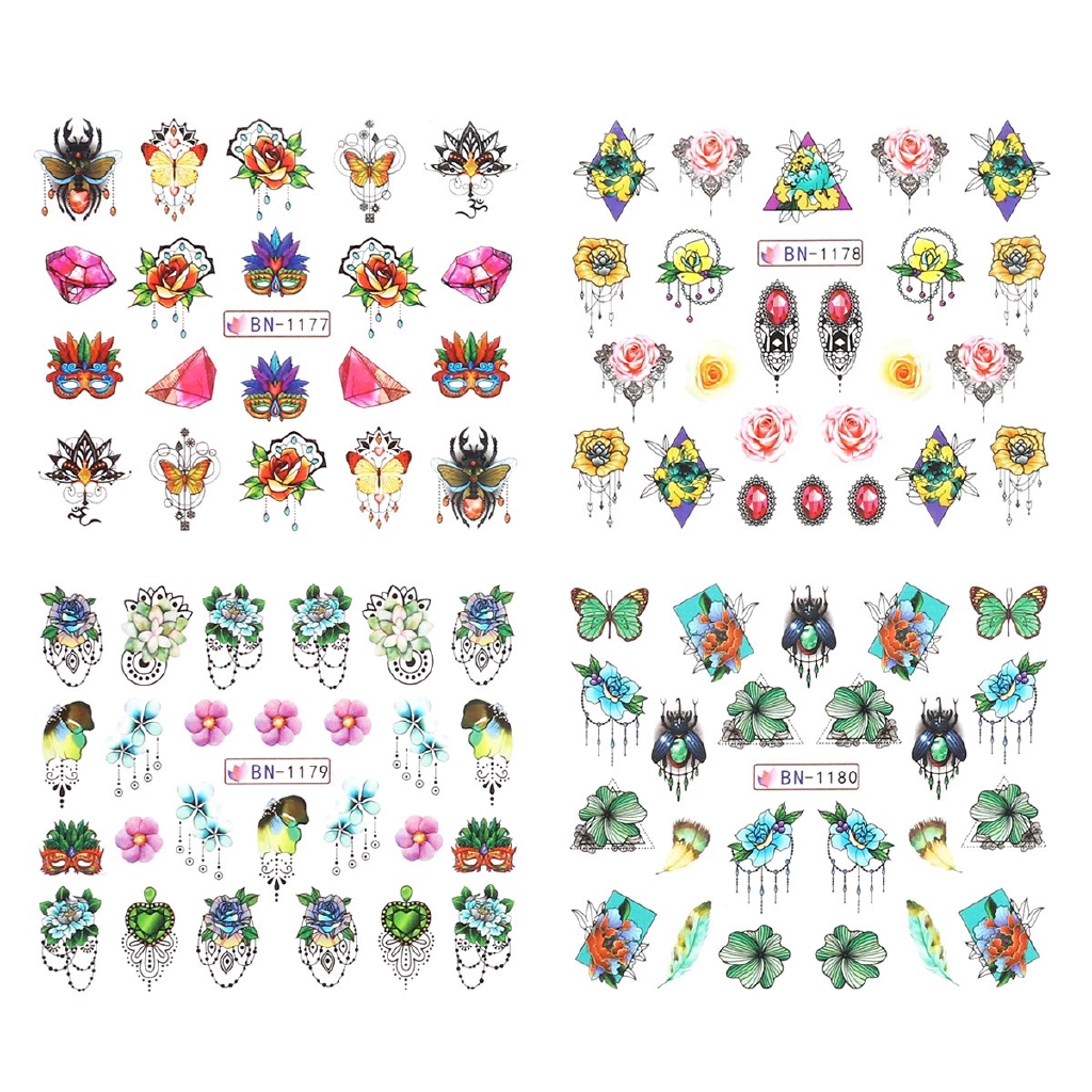 Monja Bộ 12 Miếng Dán Chuyển Nước Trang Trí Móng Tay Họa Tiết Hoa DIY