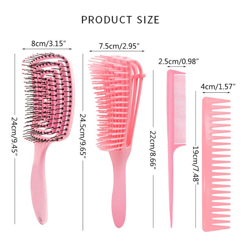 Set 4 Lược Chải Tóc Mát Xa Da Đầu Chống Tĩnh Điện