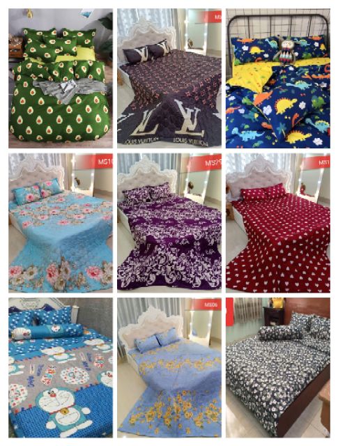 Bộ drap cotton poly kitty tim hồng 1m2