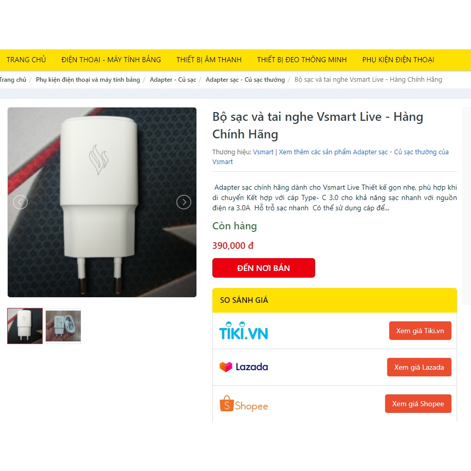 Bộ Sạc Cáp Nhanh Chính Hãng Vsmart - Qualcomm Quick Charge 3.0 - 18W - Bảo Hành Chính Hãng 6 Tháng .