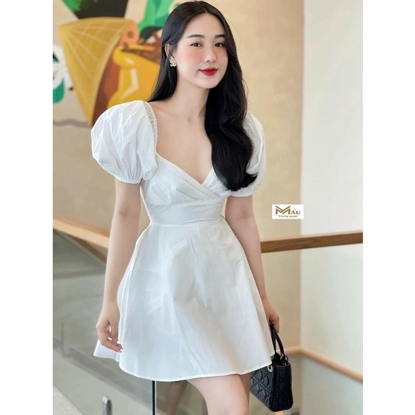 Váy thô tay bồng cổ chéo